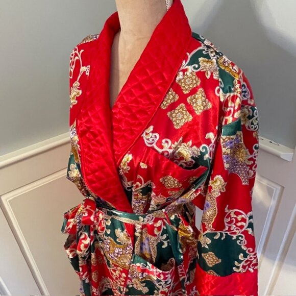 Vintage Victoria's Secret Quilted Kimono Robe Satin Baroque Retro Glam Medium - Picture 4 of 12